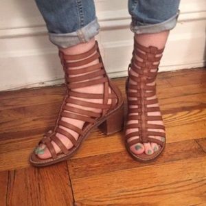 SixtySeven brown leather wrap sandal